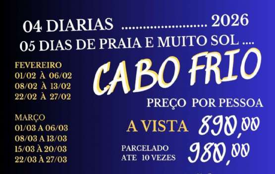 CABO FRIO  - BAIXA TEMPORADA  - DOMINGO A SEXTA - 5 DIAS DE PRAIA 